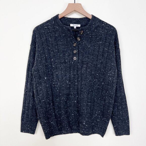 Madewell Wool Donegal Bowden Henley Sweater Coziest Yarn Fisherman Quiet Luxury - Picture 5 of 13